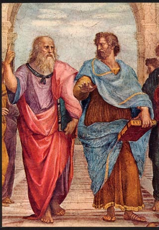 Platon und Aristoteles, aus der Freske Schule von Athen, von Raffael, Foto C. May